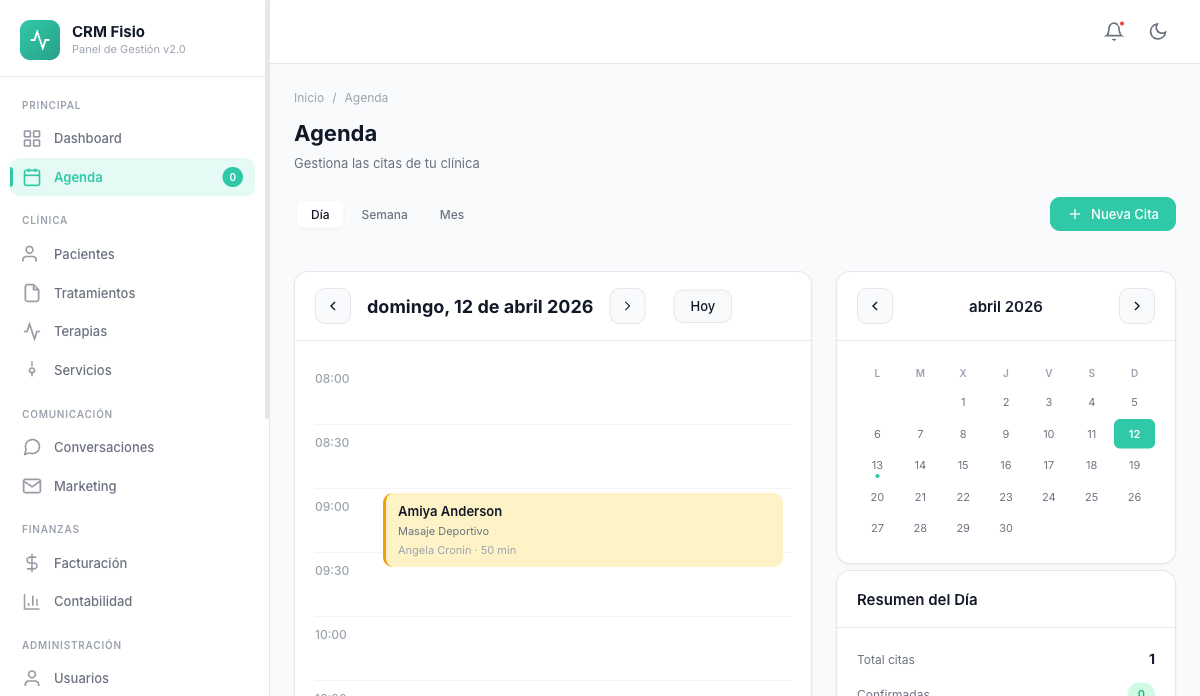 Gestión de agenda — Fisionexa