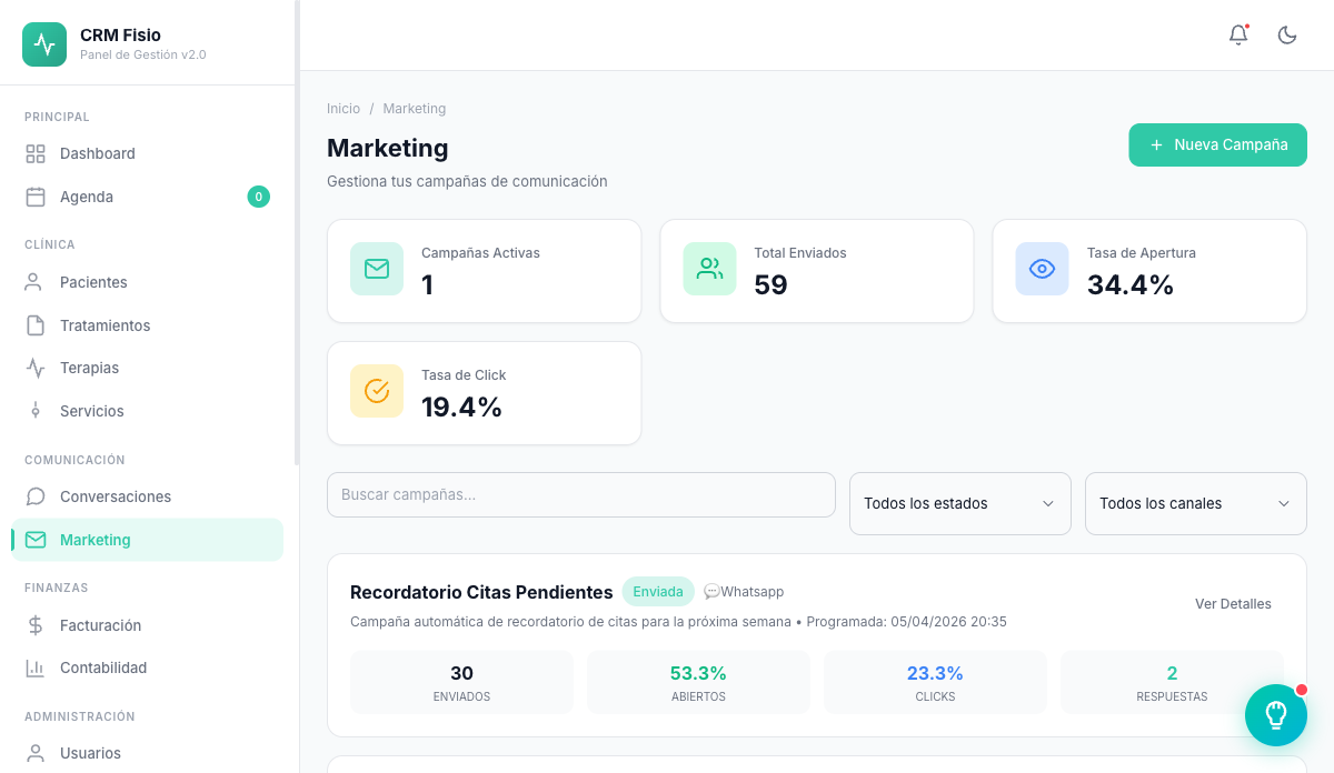 Marketing y métricas — Fisionexa