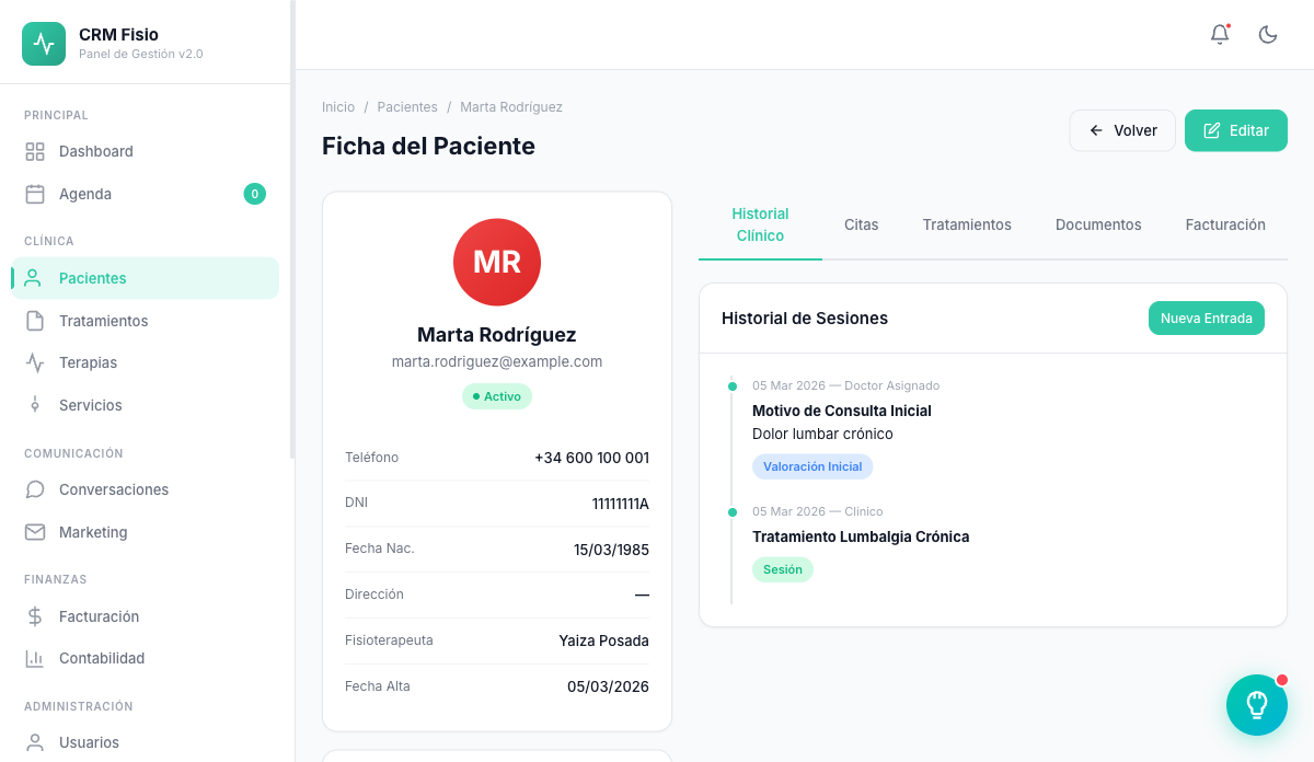 Expediente del paciente — Fisionexa